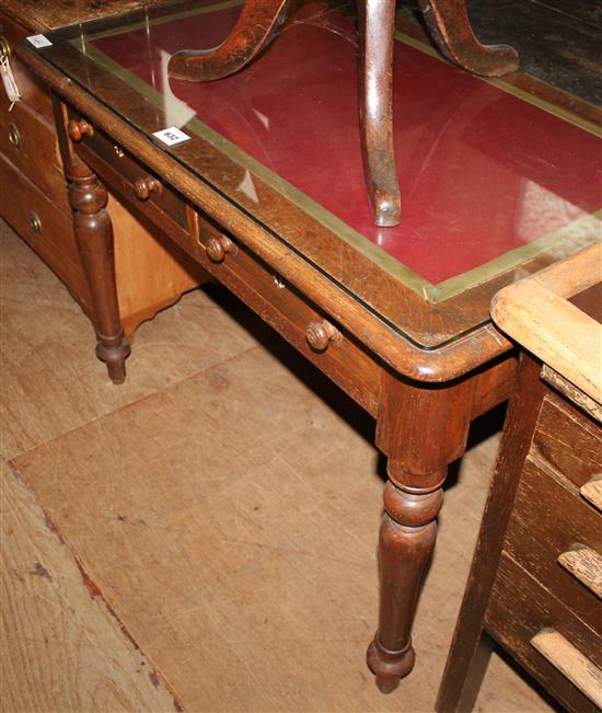 Oak & red leather writing table